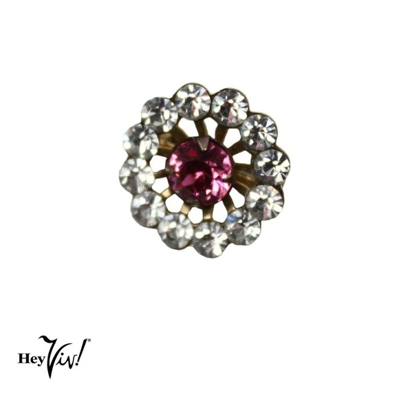 Two Vintage Scatter Pins Basket w Flowers and Round Rhinestone 5/8" - Hey Viv - Picture 3 of 6